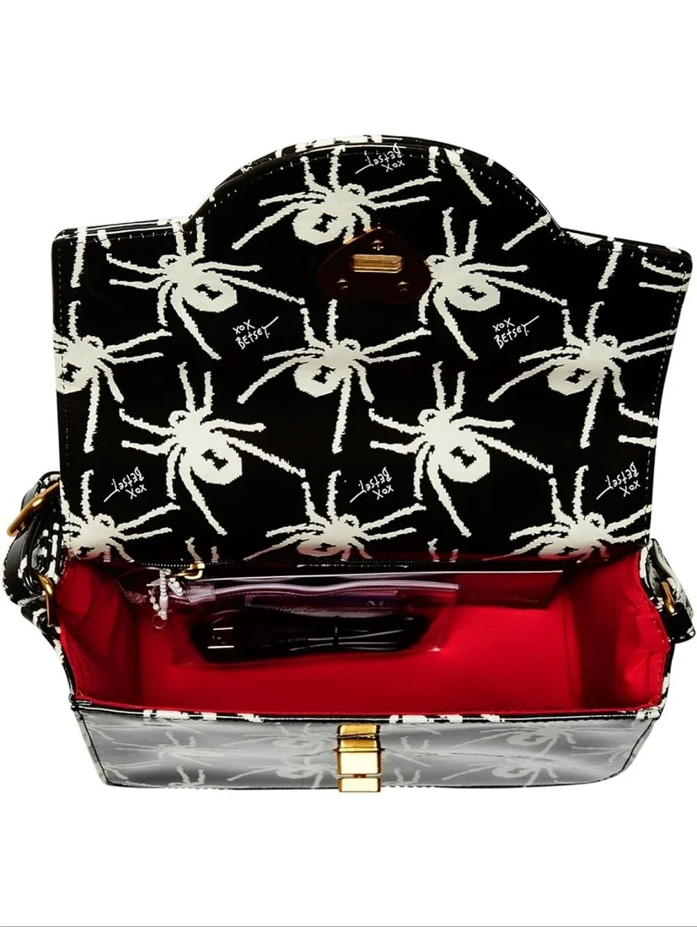 🆕️ Betsey Johnson 80th Birthday Patent Kitsch Phone Bag Satchel Tote Crossbody - Picture 12 of 16